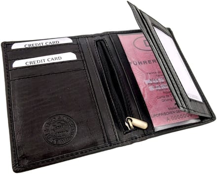 Compacte Leren Portemonnee Unisex, RFID-bescherming, Pasjesvakken, ID venster - Echt Leer Zwart