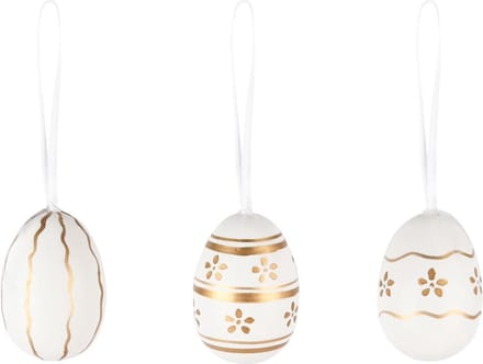 Dekoratief | Box 6 hangers eitjes, wit/goud, pvc, 11x11x4cm | A250293