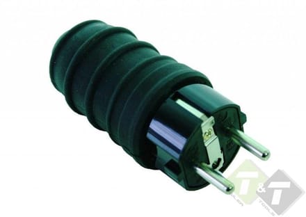 Stekker Rubber + RA, zwart, 220 Volt, 16 Ampere