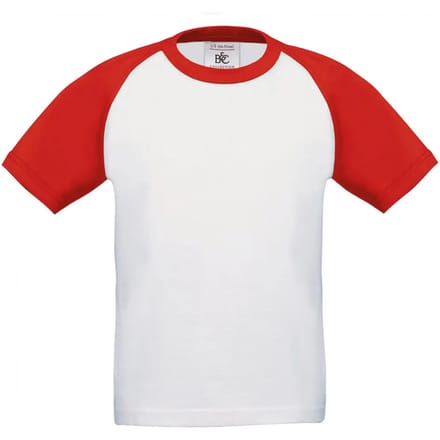 B&C Kids' Base-ball T-shirt CGTK350 - White / Red - 3/4 ans