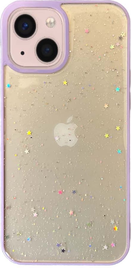 Smartphonica iPhone 13 Mini TPU hoesje doorzichtig met glitters - Paars geschikt voor iPhone 13 Mini