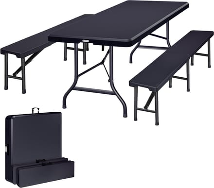 Picknicktafel Set - 1 Biertafel 2 Bierbanken Inklapbaar 180cm - Grijs