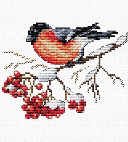 Borduurpakket - Vogel Op Besneeuwde Tak