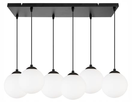 Light Home Florence 2250/15/6L – Hanglamp – 6 Lampenkappen Ø15 cm – Zwart Frame – Glas Wit – LED E27 – Modern Design