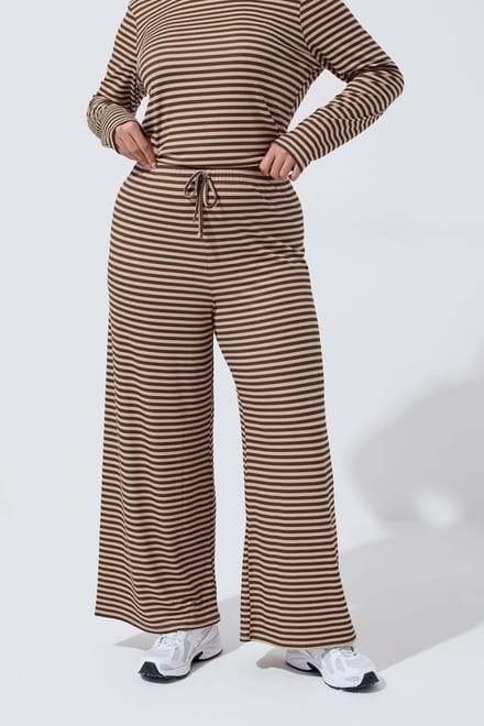 Limited Collection Chocoladebruine En Crèmekleurige Geribde Broeken Size 38