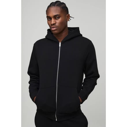 Essential Regular Zip Through Hoodie | Black | Size Medium