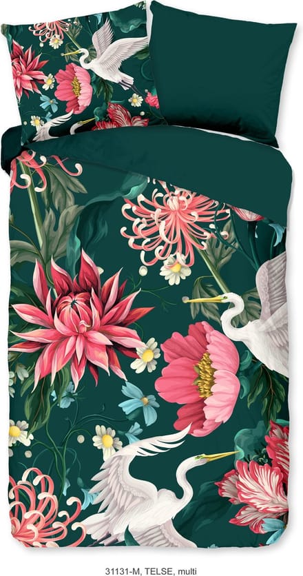Pure dekbedovertrek bloemen en kraanvogels - 2 persoons 200x200/220 cm - Multi - Microvezel