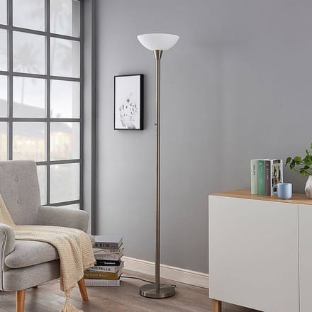 Lindby - vloerlamp - 1licht - Metaal, glas - H: 180 cm - E27 - nikkel satijn, wit