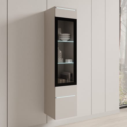 Meubella - Variety - Vitrinekast met LED - Beige - 30x33x130 cm