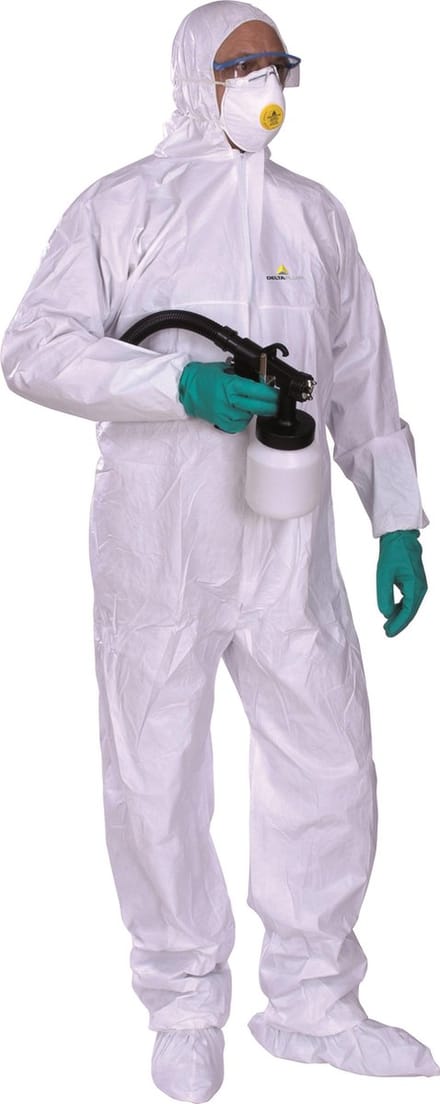 Deltaplus Beschermende Overall met Kap (M) | Microvezel Gelamineerd | Wit | EN13034 Type 6 | EN13982-1 Type 5 | 60 g/m²