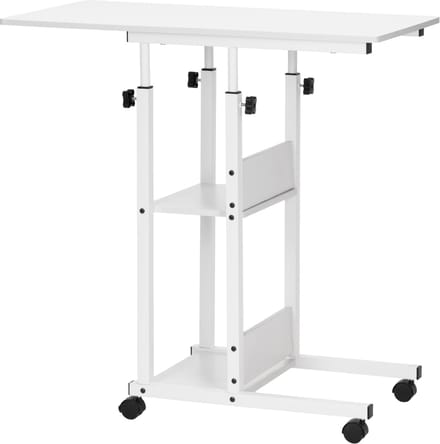 Springos Bureau – Werkbureau – Computer Bureau – Bureautafel – Op Wielen – Verstelbaar - 73-85 X 40 X 80 CM – 20 Kg - Wit - Metaal - Hout