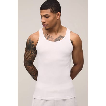 Essential Slim Fit Ribbed Vest | White | Size Medium