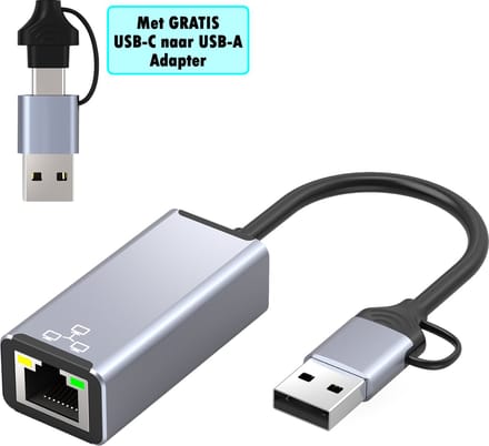 USB-C naar LAN - Hub - met usb-c naar usb-a plug - USB Ethernet adapter - USB-c naar Ethernet - USB Lan adapter