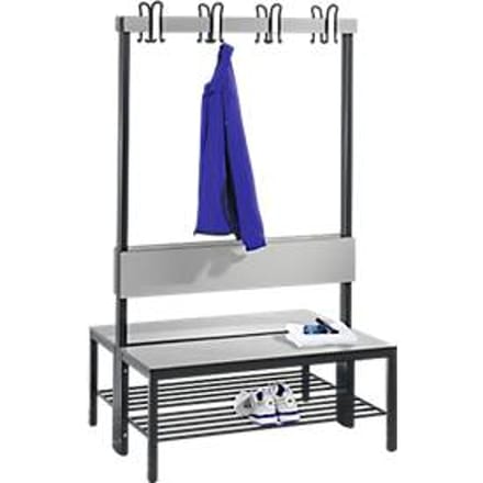 Garderobebank Basic Plus, 2-zijdig, rugleuning, met schoenenrek, beenframe zwart-grijs RAL 7021, B 1000 mm, decor eiken Ser.