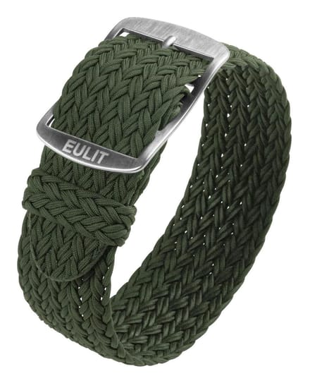 EULIT horlogeband - perlon - 20 mm - olijfgroen groen - metalen gesp