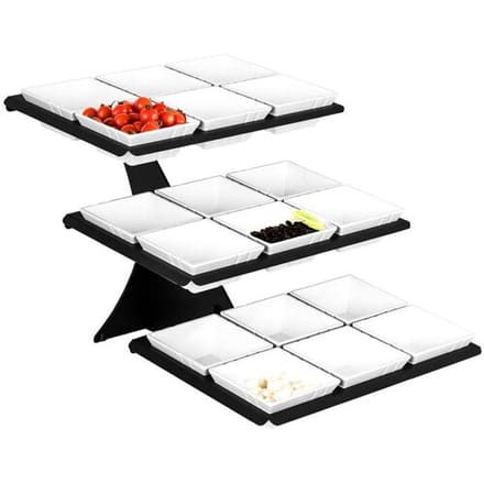 GGM Gastro Etagerie / Buffetständer - Schwarz - inkl. 18 Melaminschalen - eckig Zwart / Wit