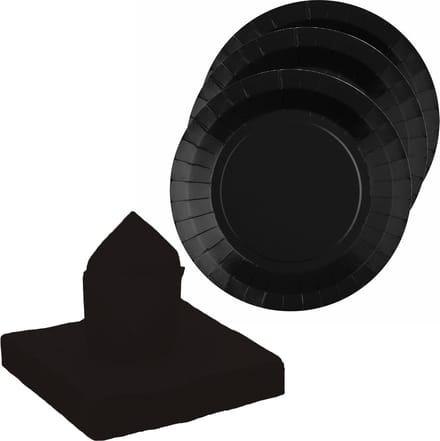 Santex feest/verjaardag servies set - 20x bordjes/25x servetten - zwart - karton