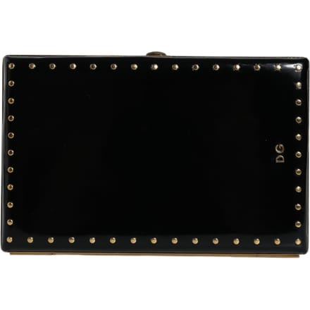 Zwart Leren Studs Gouden Frame Clutch Avondtas