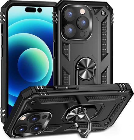 Anti-Shock Hybrid Ring Armor Hoesje Geschikt voor: iPhone 14 Pro Max - zwart