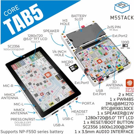 M5Stack officiële Tab5 IoT-controller/ontwikkelingskit (ESP32-P4) - zonder batterij