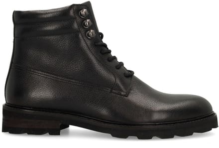 Manfield - Heren - Zwarte leren veterboots - Maat 46