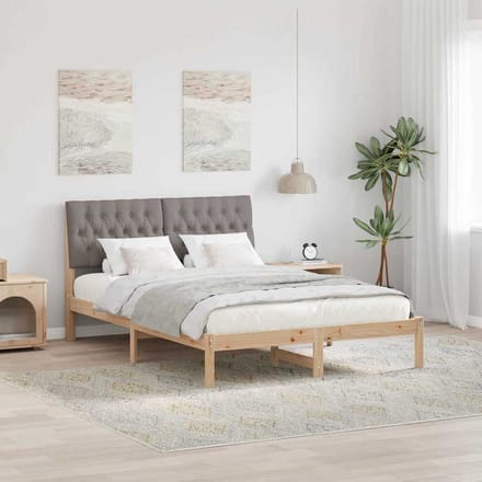 vidaXL - Bedframe - met - Gevoerde - Hoofdbord - Bruin - 135 - x - 190 - cm