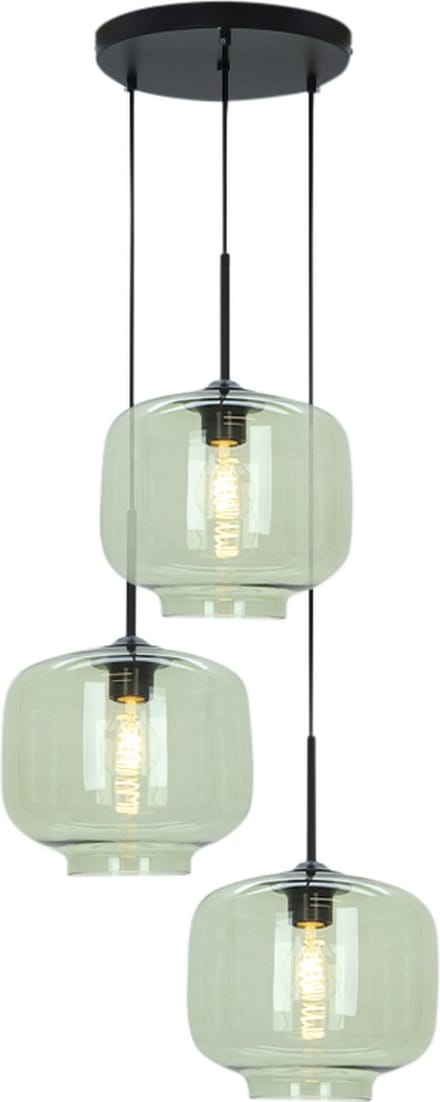 Olucia - ANNIEK - Hanglamp - Groen / Zwart - 3L - Vorm: Rond