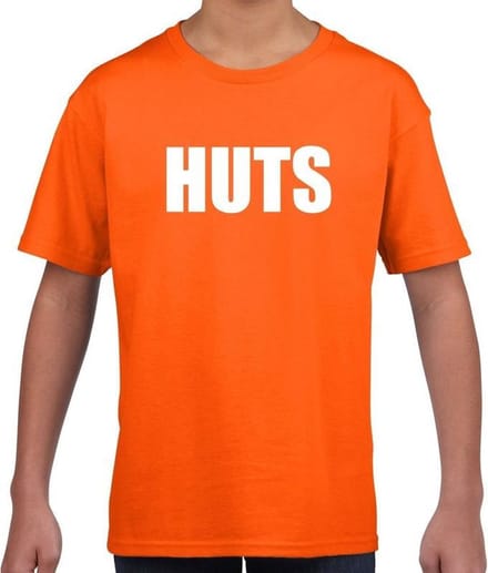 HUTS tekst t-shirt oranje kids - kids shirt HUTS 110/116