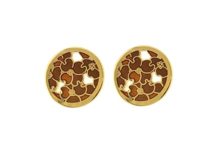 Behave - Oorknopjes dames - rond bloemmotief - bruin - 1 cm