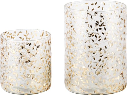 Dekoratief | Set 2 theelichthouders 'Golden Leaf', glas, 10x10x13cm | A248445