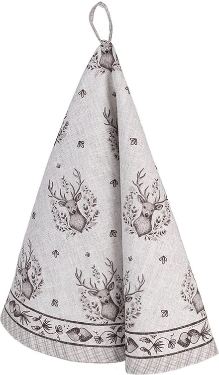 Clayre & Eef Theedoek Ø 80 cm Beige Katoen Hert