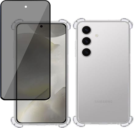 Hoesje + Privé Screenprotector geschikt voor Samsung Galaxy S24 Plus – Privacy Tempered Glass - Case Transparant