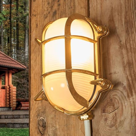 Moretti Luce Ovale buitenwandlamp Bengt messing, opaal glas