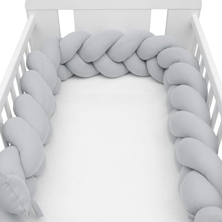 New Baby mousseline bedomrander vlecht 210cm grijs - Bedhekje