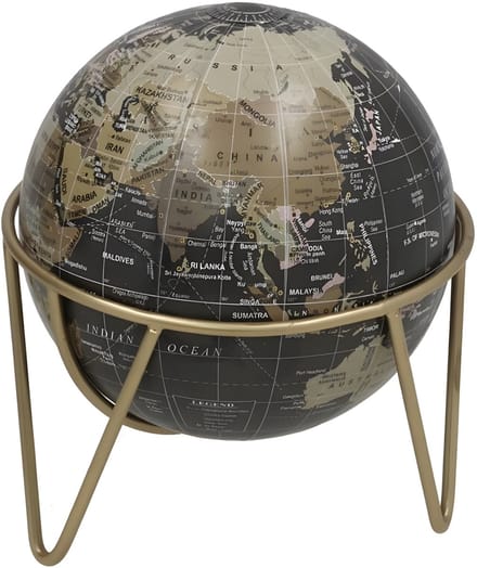 Gerimport Decoratie Wereldbol / globe - zwart - D17 x H20 cm - topografie