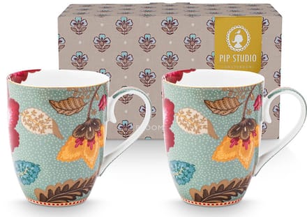 Pip studio-Mok groot-Blooming Tales Fantasy Blue-Set van 2-365ml-Porselein