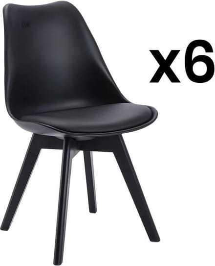 Vente-unique Set van 6 stoelen JODY - Polypropyleen en beukenhout - Zwart