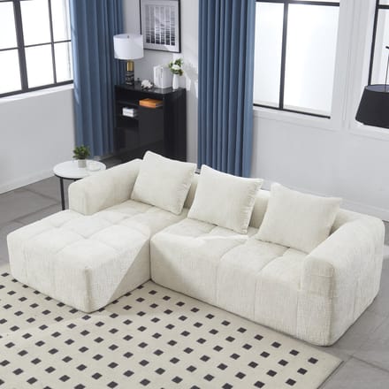 STILVORA Hoeksofa - Modern Sectie Sofa - 3-Zits met Chaise Longue - Chenille Stof - Beige