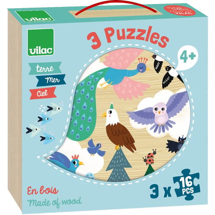 VILAC puzzels land zee lucht 4 jr+ / 3 x 16 stks