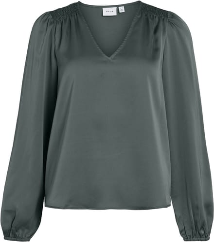 VILA - VIELLETTE L/S SMOCK SATIN TOP - NOOS - Dames - Blouses