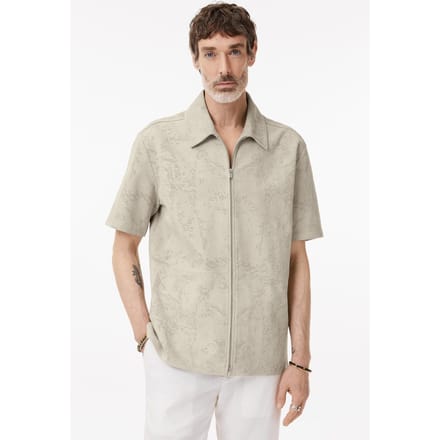 John Varvatos Wade Ss Collared Zip Up Perforated Leath Chalk Taglia: 46 | Giacche leggere Outlet | Uomo