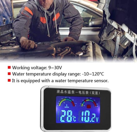 Universele Auto LCD Voltmeter en Waterthermometer Set 12V/24V