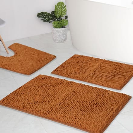 Badkamermatten Chenille Set - Badmatten Set - Voeten Drogen - Super Absorberend - 3-Delig - Champagne