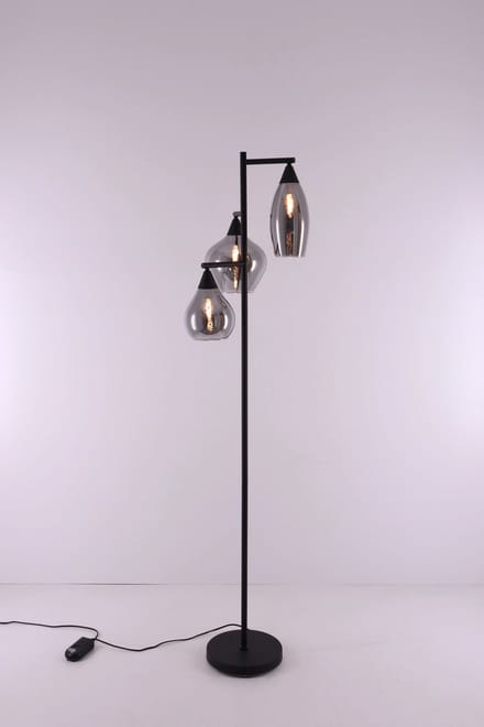 Vloerlamp 3lichts smoke rookglas