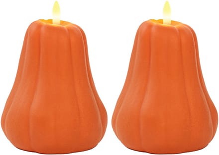 Anna's Collection LED pompoen kaars - 2x - oranje - D13 x H11 cm - met timer