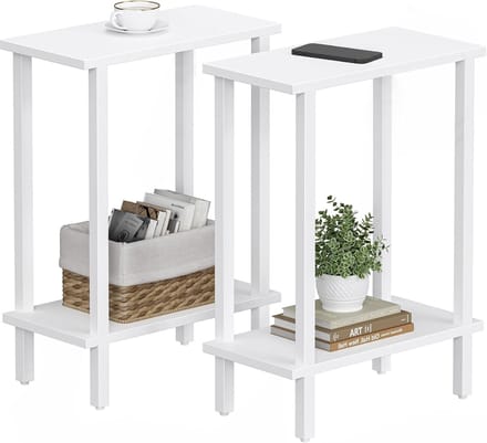 Kleine bijzettafel - Smal eindtafel - Ruimtebesparend meubel - Set van twee - 20 x 40 cm - Wit