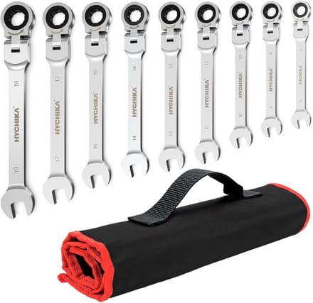Flexibele Steeksleutel Set 9 Delig - Ratelsleutelset 6-19 mm met Flexibele Kop voor Auto en Industrie