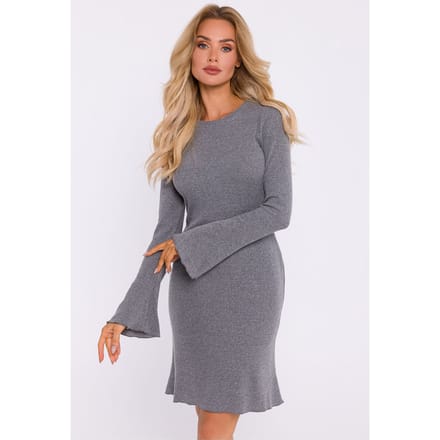 Ribbed Flare Knit Dress - Grau / S/M