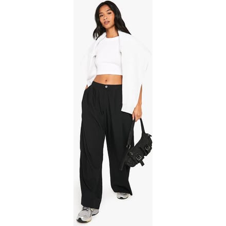 boohoo Dames Petite lage taille broek met rechte pijpen | Black | Maat: 10