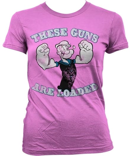 Popeye These Guns Are Loaded Girly T-shirt voor dames, roze